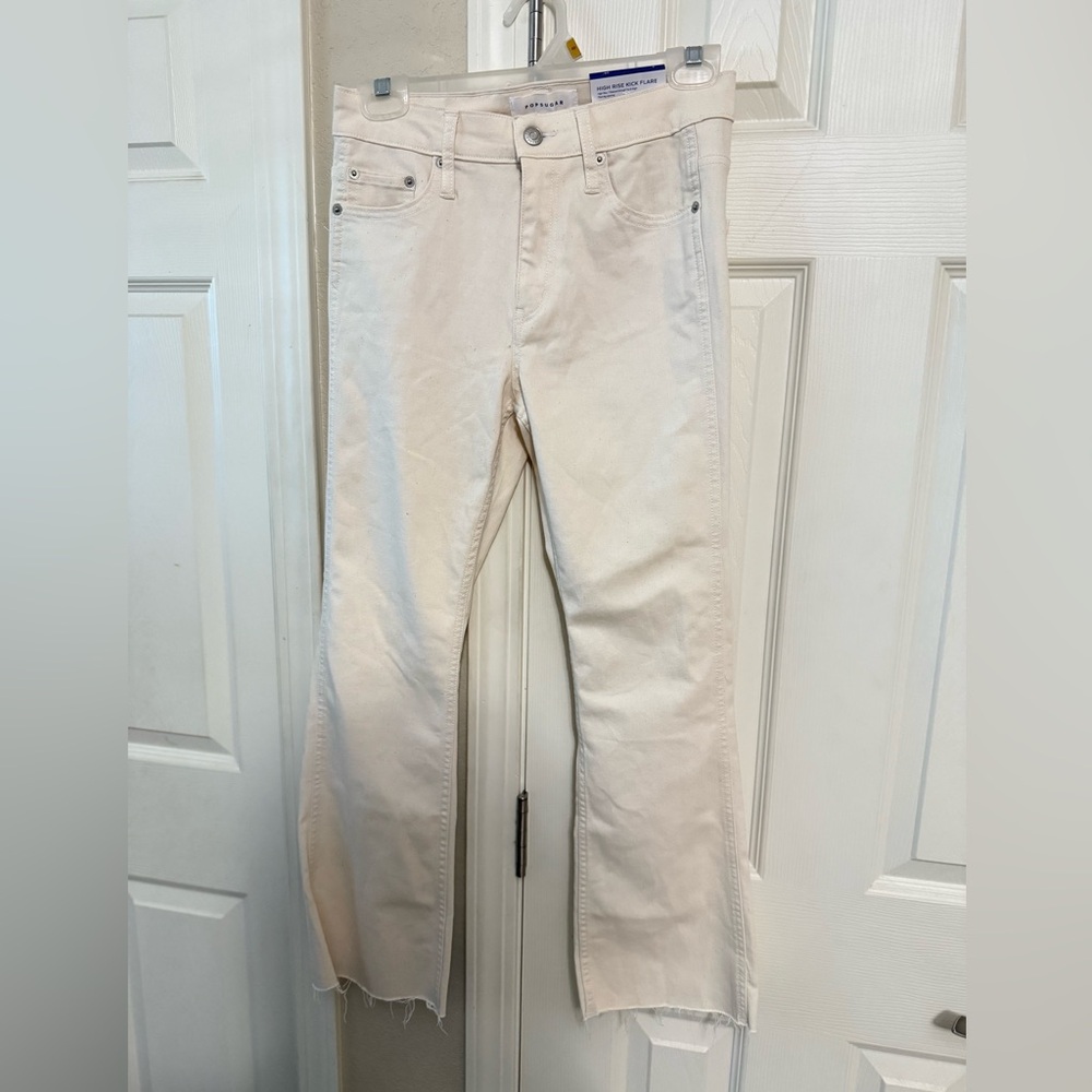 4/$15 NWT POPSUGAR Cream Beige High Rise Kick Flare Jeans Size 4